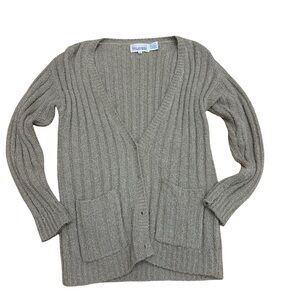 Cozy Taupe Ribbed Cardigan Sweater
